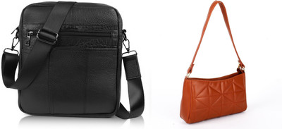CIMONI Black, Tan Sling Bag Casual Vegan Leather Daytrip Crossbody Slingbag For Unisex(Pack of 2)