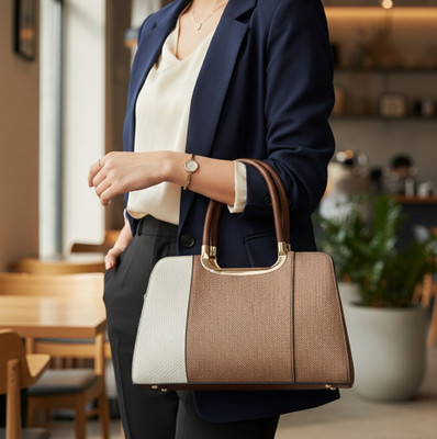 Bella n Bloom White, Brown Hand-held Bag Women’s Two-Toned Handbag –Detailing and Sling Strap