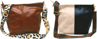 Dakota Brown, White, Black Sling Bag SKU104(Pack of 2)