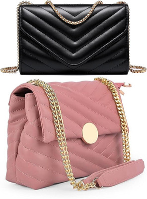 Bag ward Black, Pink Sling Bag Stylish Fancy Unique Design Sling Bag For Women's/Girls(Pack of 2)