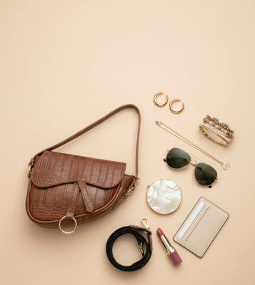 DONICY Brown Sling Bag Stylish Curve Shape Croco Sling Bag