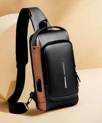 Xelcis Black Sling Bag Black Brown Men & Women Shoulder Bag Sling Bag Business Men_ g Port