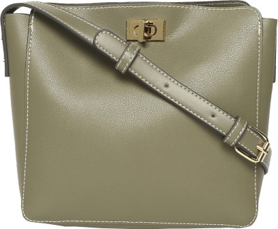 ACCESSORIZE LONDON Khaki Sling Bag Women's Faux Leather Khaki Twist Lock Sling Bag