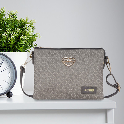 Reshu Grey Sling Bag women sling bag 6 pocket with adjustable shoulder strap