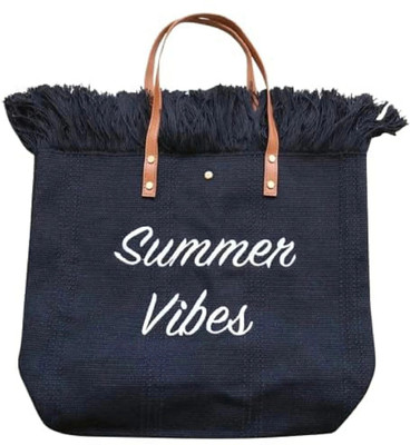 SS Collection Black Hand-held Bag Summer Vibes Cotton Bag for Women, Embroidery Printed Cotton Bags for Girls