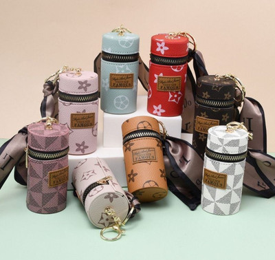 JITAHARAY Leather lip gloss bag keychain with flower Key Chain