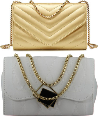 Novella Gold, White Sling Bag Women Sling Bag Bag - Regular Size For Women's/Girls(Pack of 2)