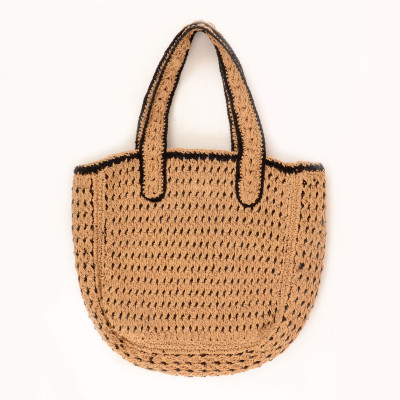 ALOUVE Beige Tote Handmade Raffia Crochet Tote Bag for Women