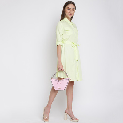 KLEIO Pink Hand-held Bag Structured V-Shaped Double Zipper Shoulder Handbag For Women/Girls