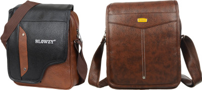 Blowzy Brown, Tan Sling Bag Shoulder Bags Travel Bag Crossbody Bags for Men Work Business - 11 Inch(Pack of 2)