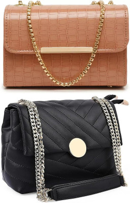 Bag ward Brown, Black Sling Bag Stylish Fancy Unique Design Sling Bag For Women's/Girls(Pack of 2)