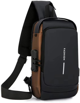 FINIFAB Black, Brown Sling Bag Anti-Theft, Waterproof, USB Charging, Crossbody Sling Bag with Adjustable Strap
