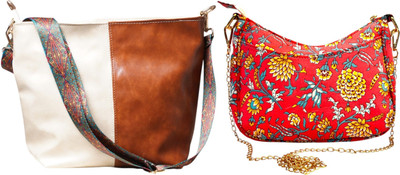 Dakota White, Brown, Pink Sling Bag Vegan Leather/Cross-Body Bag for Girls & Women(Pack of 2)