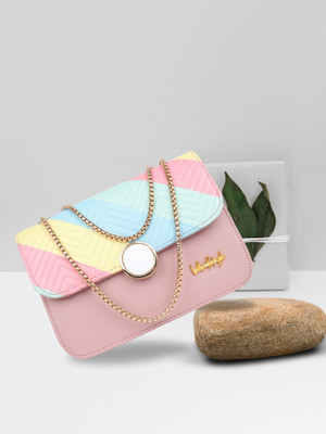 LIKE STYLE Pink Sling Bag Colourblocked Sling Bag With Metallic Strap