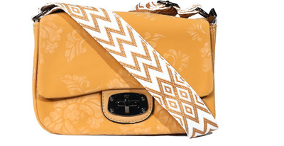 JASUNIQ Yellow Sling Bag Embossed Faux Leather Sling Bag with Chevron Strap - Mustard Yellow