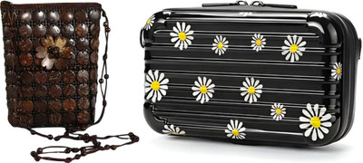 Nappmall Brown, Black Sling Bag Handcrafted Coconut Shell Beaded Sling bag for Women Crossbody Long Strap Purse(Pack of 2)