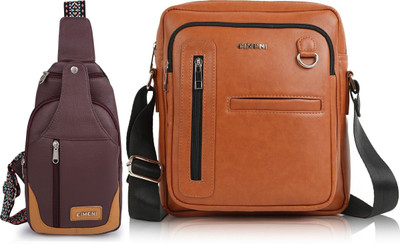 CIMONI Maroon, Tan Shoulder Bag Classy Unique Design Classy Trendy Travel Chest Choulder Unisex Crossbody Bag(Pack of 2)