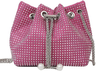 INKMILAN Pink Sling Bag Rhinestone Crystal Bag For Women Crossbody Sling Bags With Stylish Chain