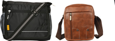 Blowzy Black, Tan Sling Bag Stylish Sling Cross Body Travel Messenger Bag with MultiPocket Zip Closure(Pack of 2)