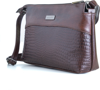 Greenhide Brown Sling Bag Green Hide Suhani Ladies Leather Crossbody Bag, Croc Pattern