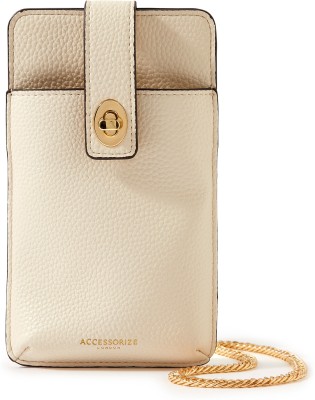 ACCESSORIZE LONDON White Sling Bag Women's Faux Leather Cream Large Chain Phone Bag