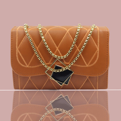 MST impex Tan Sling Bag Rectangle Fitting Chain Sling Bag For Women