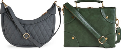 Dakota Grey, Green Sling Bag Genuine Leather Stylish Moon Bag for Women – Compact & Trendy(Pack of 2)