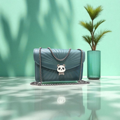 clarisjames Green Sling Bag Tan PU premium leather panda lock casual slingbag women