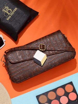 Bag Pepper Brown Sling Bag Text Print Box Sling Bag With Chain strap |Handbag|Side Sling Bag for Women
