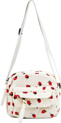 gustave Beige Sling Bag Strawberry Corduroy Crossbody Bag Cute Sling Purse for Women Messenger