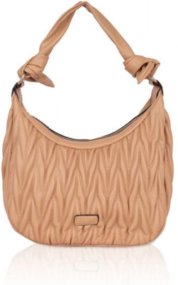 ABSECOM Beige Hand-held Bag Faux Leather Textured Adjustable Long Belt Handbag