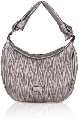 ABSECOM Silver Hand-held Bag Faux Leather Textured Adjustable Long Belt Handbag