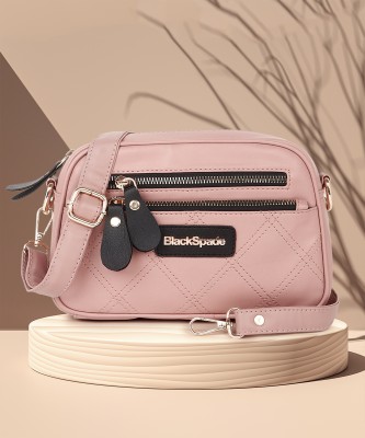 black spade Pink Sling Bag Embroidery Multi Zipper Pocket Cross body Bag