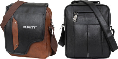 Blowzy Black, Tan Sling Bag Cross Body Travel Office Business Messenger One Side Men & Women Sling Bag(Pack of 2)