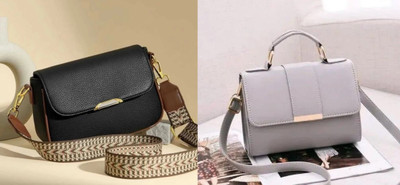 A2Z CREATIONS Black, Grey Shoulder Bag Premium Looking Women Sling bag With Digital printed strap.(Pack of 2)