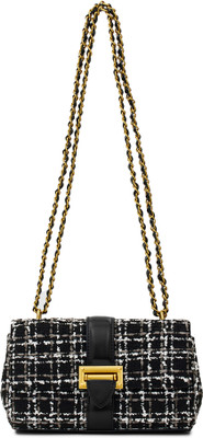 Miraggio Black Sling Bag Tweed Crossbody Bag with Adjustable Crossbody Strap