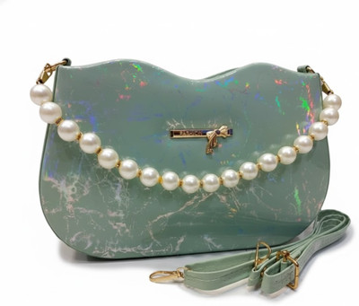 G GLAMORA Green Sling Bag Pearlish-handle sling bag with hand-held handle and shoulder-belt for women