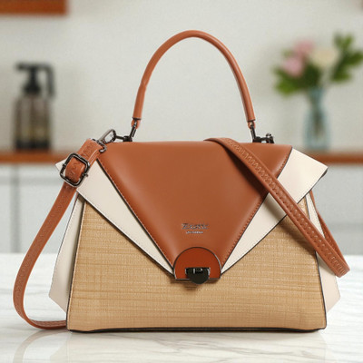 Exotic Premium Beige Satchel Designer Dazzle Top Handle Tote Handbag