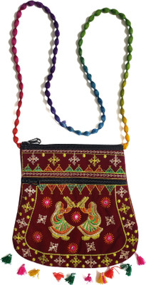 LASSIE Maroon Sling Bag Ethnic Rajasthani Traditional Jaipuri Handmade Embroidery Sling Bag For Women