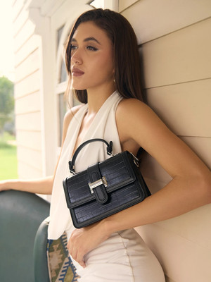 LINO PERROS Black Sling Bag Women Black Satchel Bag