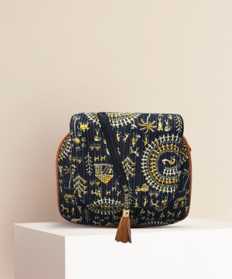 PRIYANSHI HANDICRAFT Black Sling Bag printed cotton bag