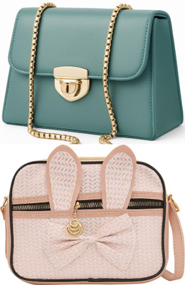 Yari Green, Pink, Pink Sling Bag Stylish Forever Young Sling Bag For Women And Girls(Pack of 2)