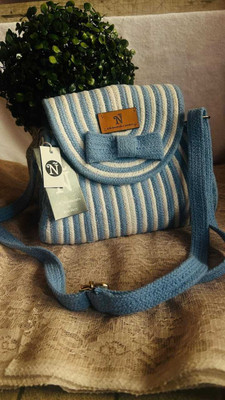 A.M Handicrafts & Jewellery Blue, White Sling Bag Sling Handbags