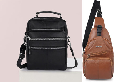 CIMONI Tan, Black Shoulder Bag Classic Sling Bag Crossbody Shoulder Trendy Waterproof Short Trip Chest Bag(Pack of 2)