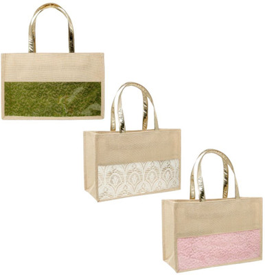 ENSAC Multicolor Tote Jute Gift Bag for Women And Men(Pack of 3)