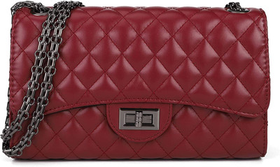 Inovera Red Sling Bag Vegan Leather Quilted Pattern Girl’s Cross-body Shoulder Sling Bag Clutch Purse