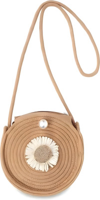 JASMINEAURA Brown Sling Bag Handcrafted Jute Sling Bag with Flower Design