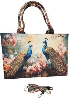 nexwave Blue, Multicolor Hand-held Bag Multipurpose Canvas Tote Printed Bag Shoulder Handbag with Top Zip for Women