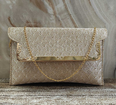 G GLAMORA Gold Sling Bag Trendy Branded Glitter clutch with Golden Chain/sling bag
