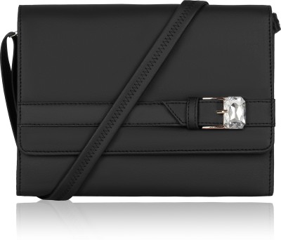 HAVELOOK Black Sling Bag Diamond Buckle Black Sling Bag